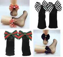 Women Baby Girls Kids Mesh Socks pearl Bows  Stretch Sheer Fishnet Net Ankle High Bowknot  Stretch Sheer One Size 1PAIRS/2pcs