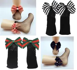 Women Baby Girls Kids Mesh Socks pearl Bows  Stretch Sheer Fishnet Net Ankle High Bowknot  Stretch Sheer One Size 1PAIRS/2pcs