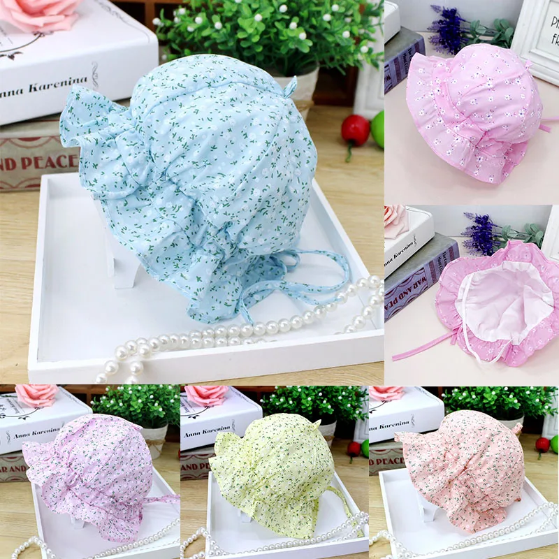 Baby Princess Hat Cotton Beach Cap Bow Flower Bucket Sun Caps Sunhat for 1~8 months in summer