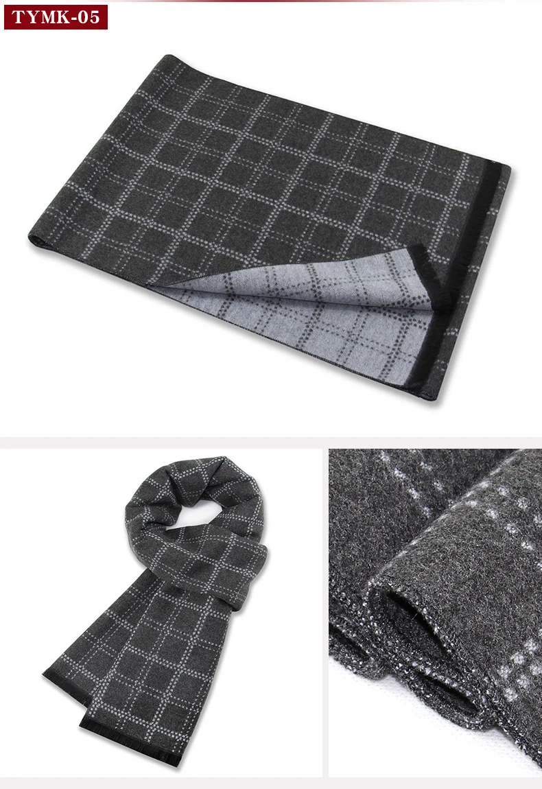 New Winter Fashion Striped Plaid Scarf High Quality Cashmere Casual Business Man Scarf Husband Father Gift Match Dark gray mens navy scarf