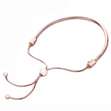 925 пробы серебро браслет из розового золота моменты раздвижная застежка отрегулировать Браслет Fit Для женщин бисера браслеты с подвесками сделай сам, хорошее ювелирное изделие