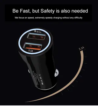 

052 Travel Quick Car Charger QC 3.0 Dual USB 3.1A For iPhone Android Phones ABS+PC