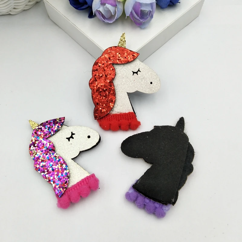6pcs Mixed Appliques Glitter Unicorn Shiny Glitter Patches Applique Wedding DIY Sewing Patch Hair Bow