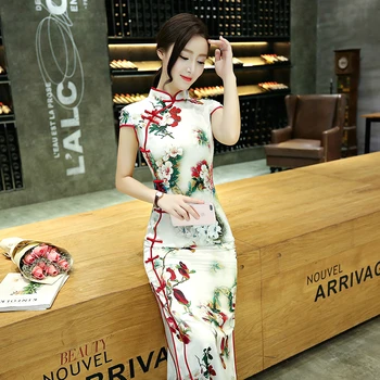 

SHENG COCO Women Latest Model Cheongsam Dresses Long Silk Qipao Elegant Women Autumn 4xl Vintage Chinese Digital Flowers Chi Pao