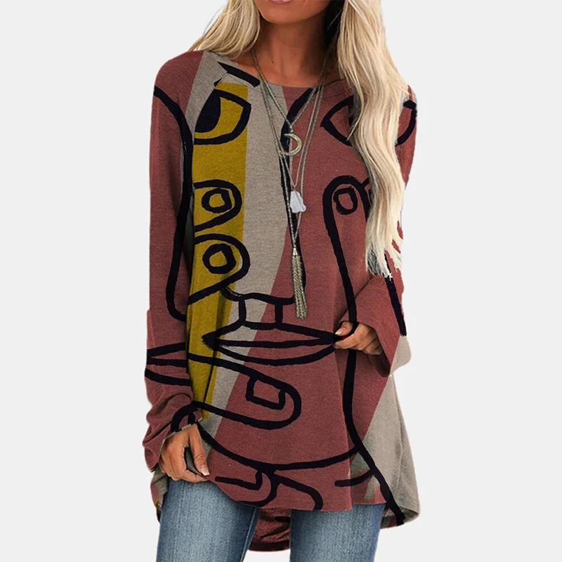 Fashion Women T Shirts Cartoons Print Tee Shirt Loose Tops Long Sleeve Pullover Casual Vintage For | Женская одежда