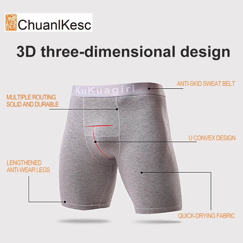 3 Pcs/Lot Cotton underwear, sweat-absorbent and quick-drying, long anti-wear leg underwear, men's underwear, run underwear,