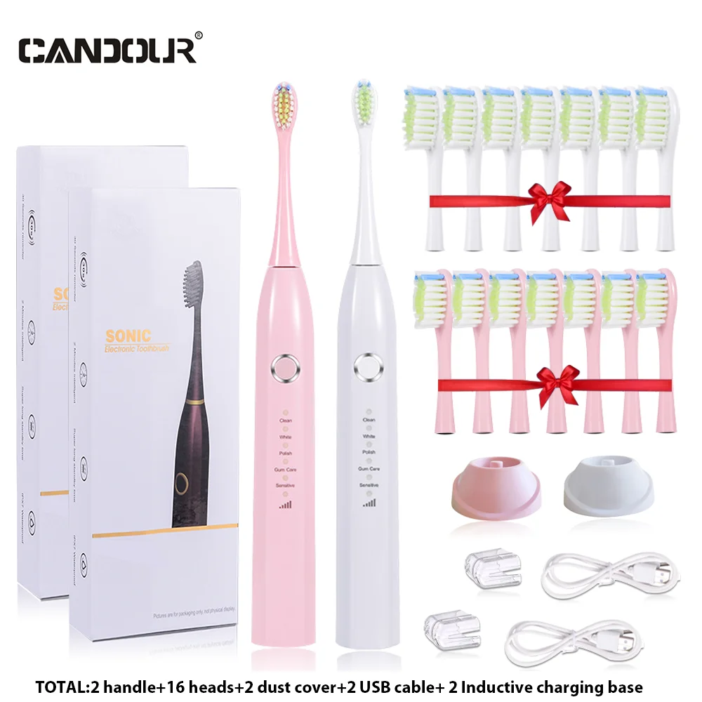 CANDOUR sonic electric toothbrush rechargeable Waterproof 15 Modes IPX8 Replaceable Brush Head Toothbrush USB Charger for Adult CANDOUR sonic electric toothbrush rechargeable Waterproof 15 Modes IPX8 Replaceable Brush Head Toothbrush USB Charger for Adult