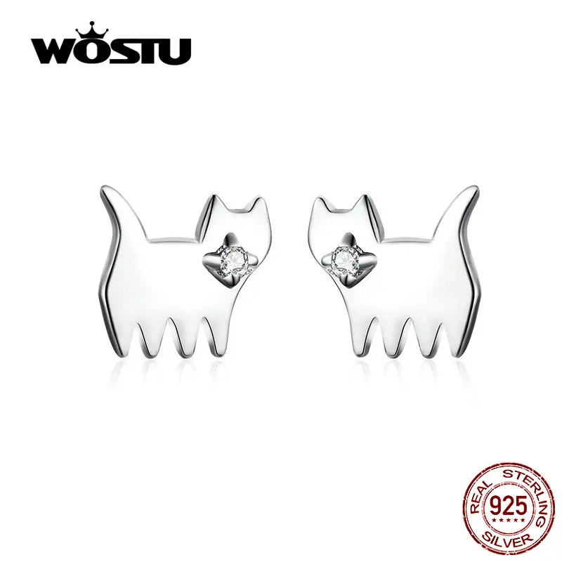WOSTU серьги-гвоздики с милым котом 925 пробы серебряные маленькие серьги для женщин Свадебные серебряные 925 ювелирные изделия корейский стиль CQE656