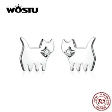 WOSTU серьги-гвоздики с милым котом 925 пробы серебряные маленькие серьги для женщин Свадебные серебряные 925 ювелирные изделия корейский стиль CQE656