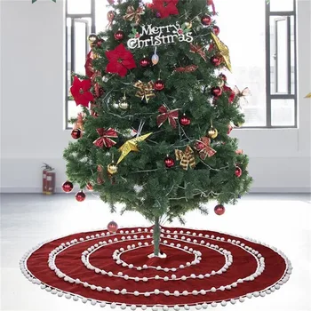 

Christmas decoration white ball circle linen tree skirt atmosphere layout Red Christmas Tree decoration Xmas Decorations