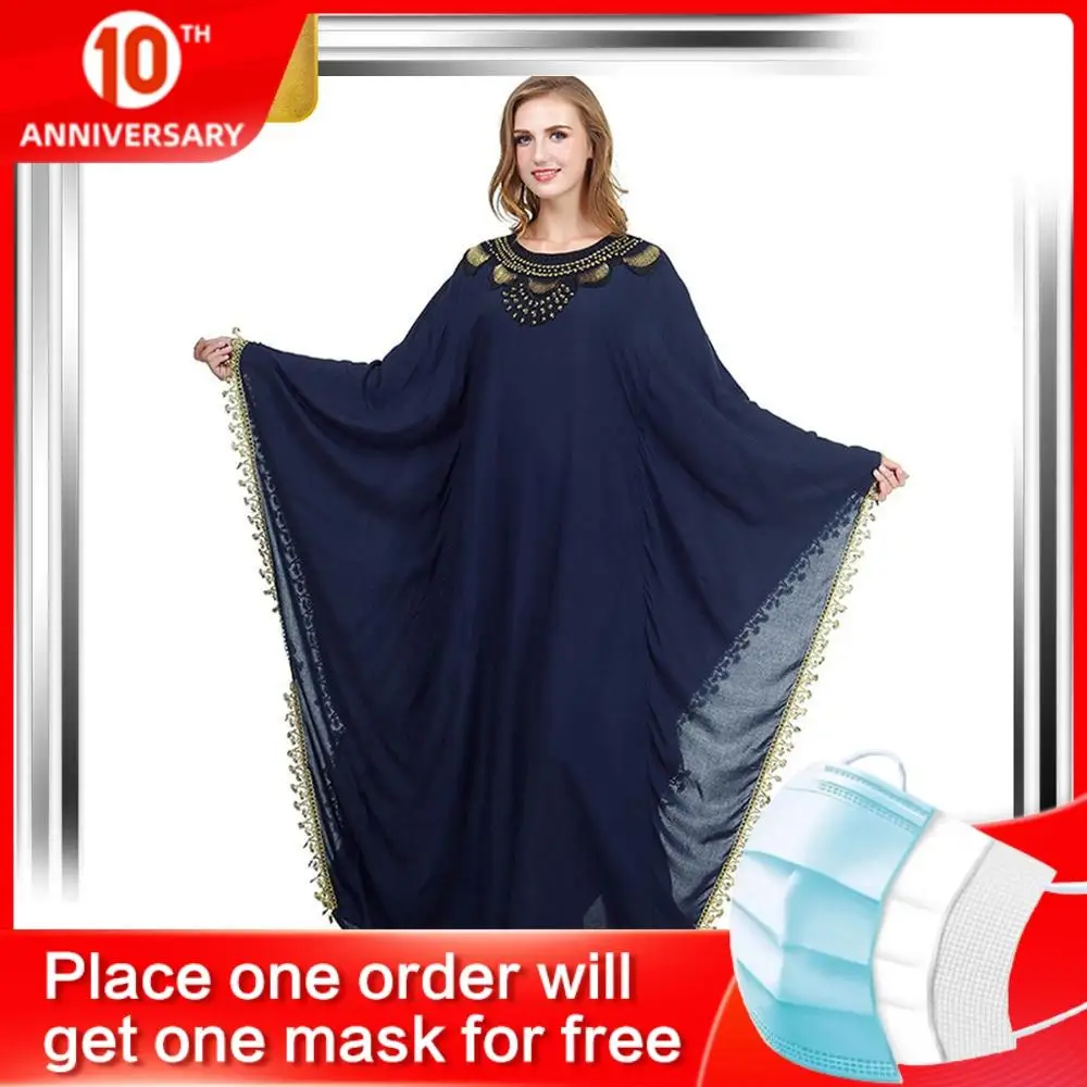 

2019 Fashion Muslim Women's Embroidered Dress Dubai Turkey Long-Sleeved Loose Robes Islamic Moroccan Clothing