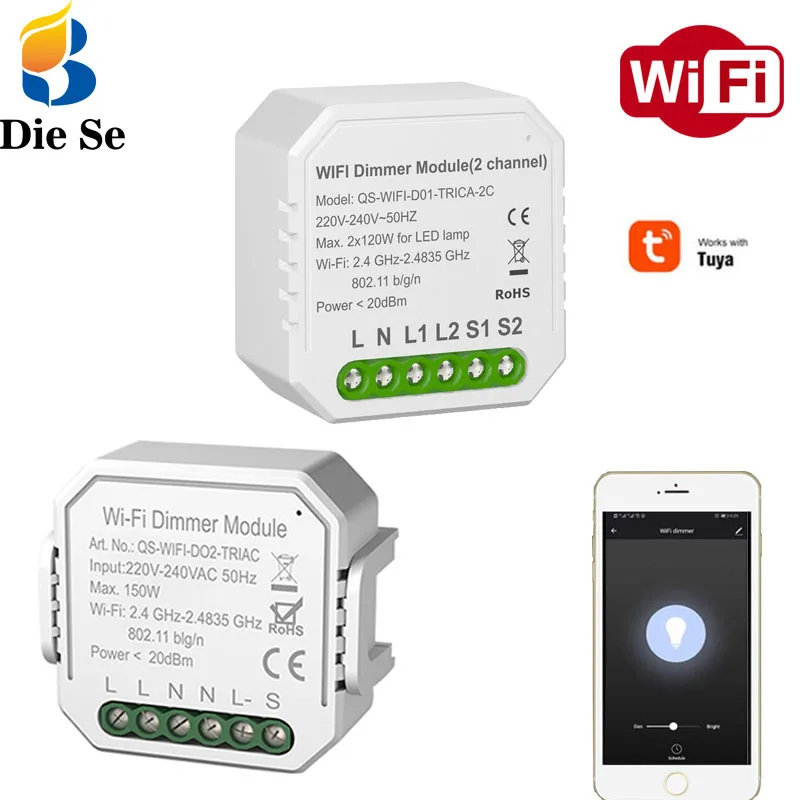 Smart Wifi Dimmer Switch AC 220V Breaker 1/2 Gang Timer Tuya Life App Remote Control Work with Google Home/Alexa | Электроника