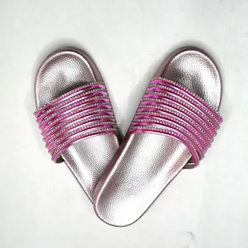 

Fashion Crystal Slippers Women Bling Flat Casual Ladies Colorful Shoes Rhinestone Beach Summer Glitter Female Slides Size 41