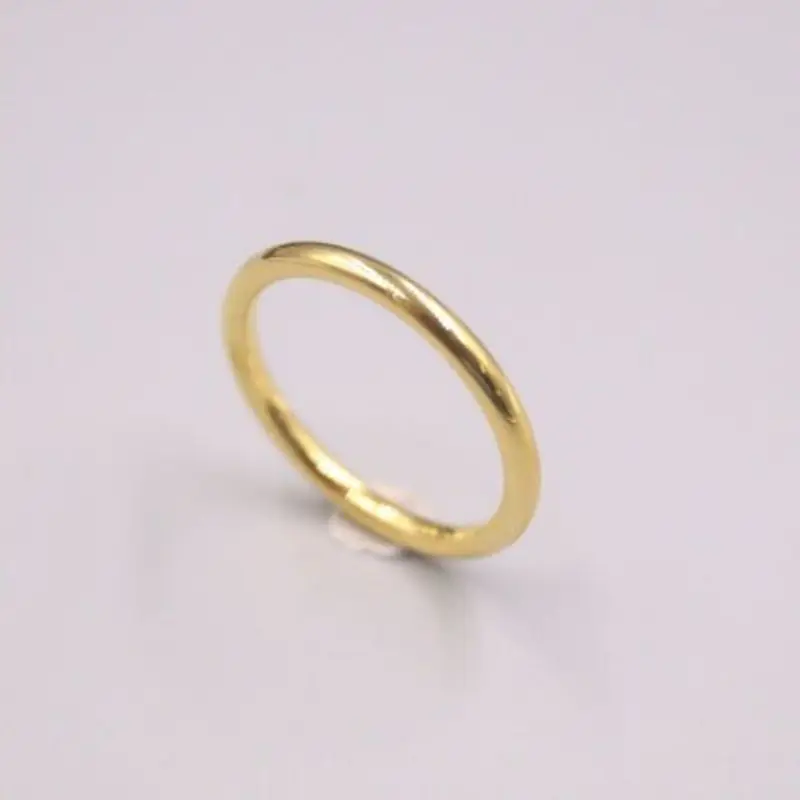 

New Solid Pure 18Kt Yellow Gold Ring Women 2mm Smooth Ring 0.9-1.1g US5-9