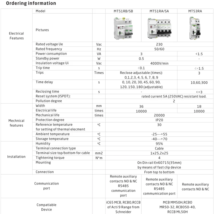 Matismart MT51RA повторный выключатель 3P mcb 63a