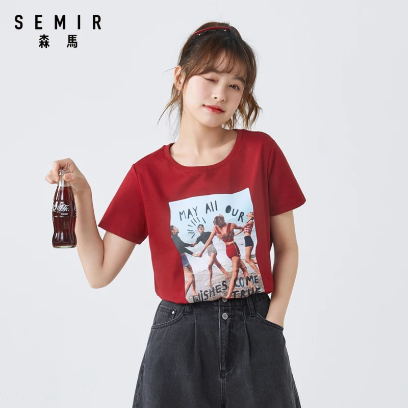 SEMIR женские футболки 2020 Летний Новый пуловер с круглым вырезом хлопковая удобная