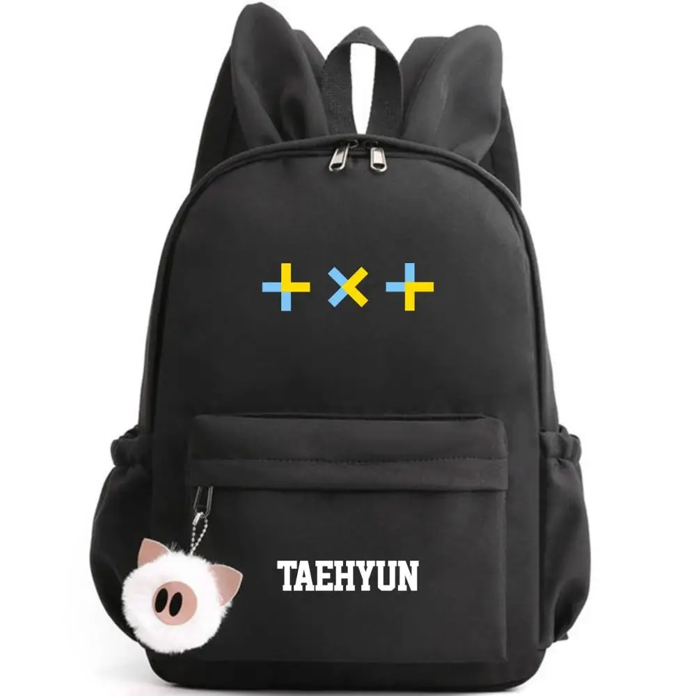 Kpop Group TXT Tomorrow X Together Women Cute Backpack Nylon School Bags for Teenage Girls Pink Bookbag Kawaii Small Bagpack - Цвет: TAEHYUN BLACK