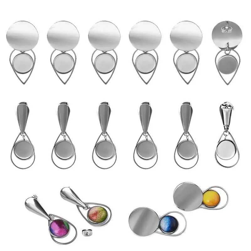 

3pairs Stainless Steel Teardrop Earring stub Base Setting 12mm Blank Cabochon Earrings Connector for DIY Jewelry Making Findings