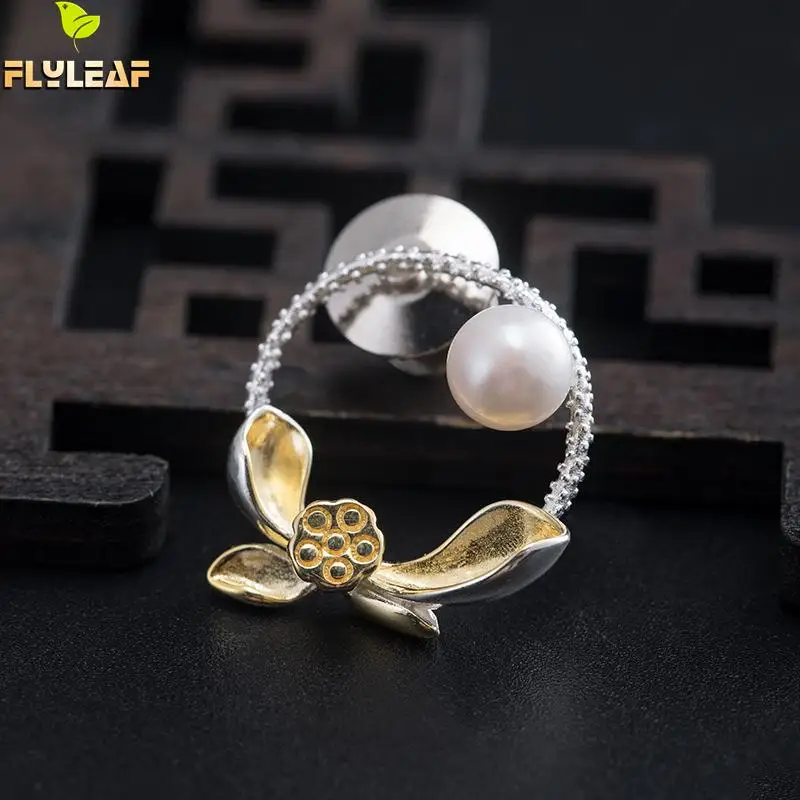 

925 Sterling Silver Freshwater Pearls Lotus Brooch For Women Luxury Female Brooches Jewelry Suit Dress Sweater Accessories