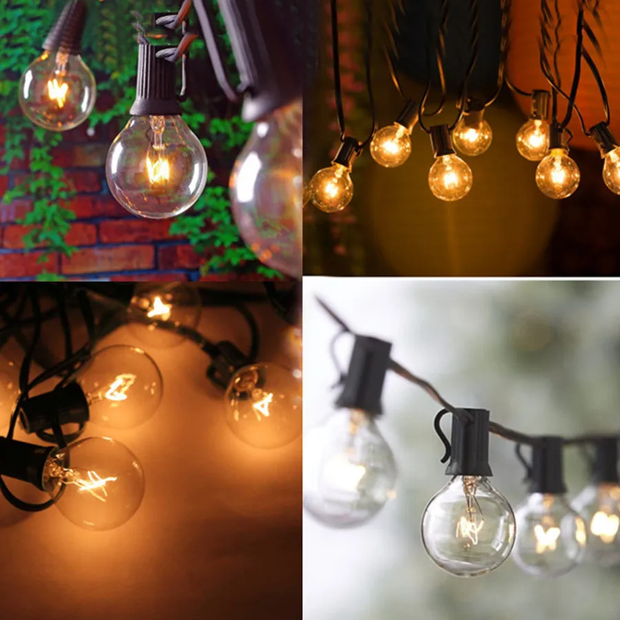 

G40 25 Solar Bulbs LED Filament String Light Waterproof Indoor Outdoor Garden Christmas Fairy Decoration