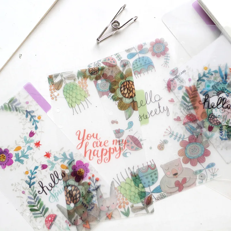 

10Set/lot Cute Plastic Binder Index Dividers, 5-tab, Assorted Designs, Match For Standard A5 A6 Size 6-ring Planners
