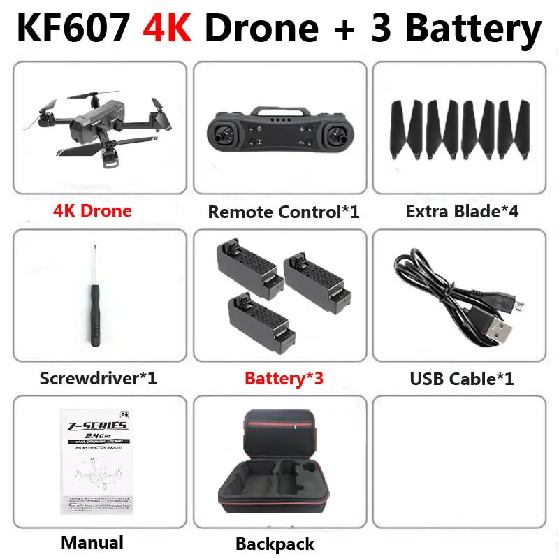 KF607 Профессиональный мини складной Дрон с двойной камерой 1080P 4K HD WiFi FPV оптический поток RC Квадрокоптер Вертолет игрушки VS SG106 - Цвет: 4K 3B Bag