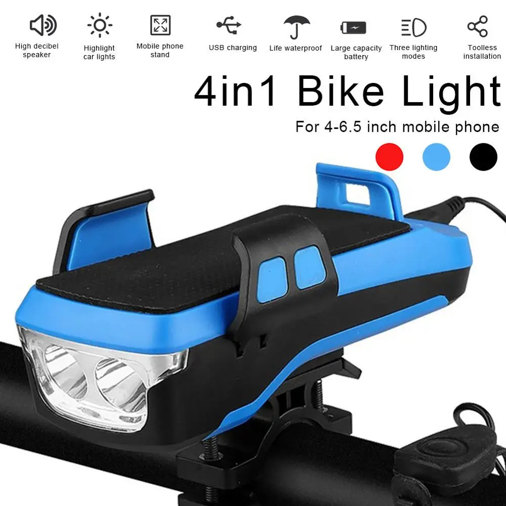 

4 In 1 Bicycle Front Light Phone Holder Handlebar Stand with Bike Bell Function Power Bank Bicycle Lamp Flashlight for MTB Bike