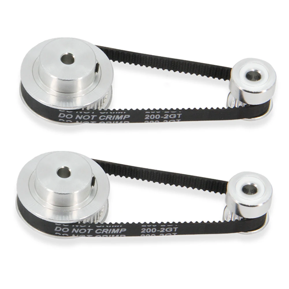 2PCS Set GT2 Synchronous Wheel 20&48 Teeth 5mm Bore Aluminum Timing Pulley with 2PCS Length 200mm Width 6mm Belt (20-48T-5B-6)