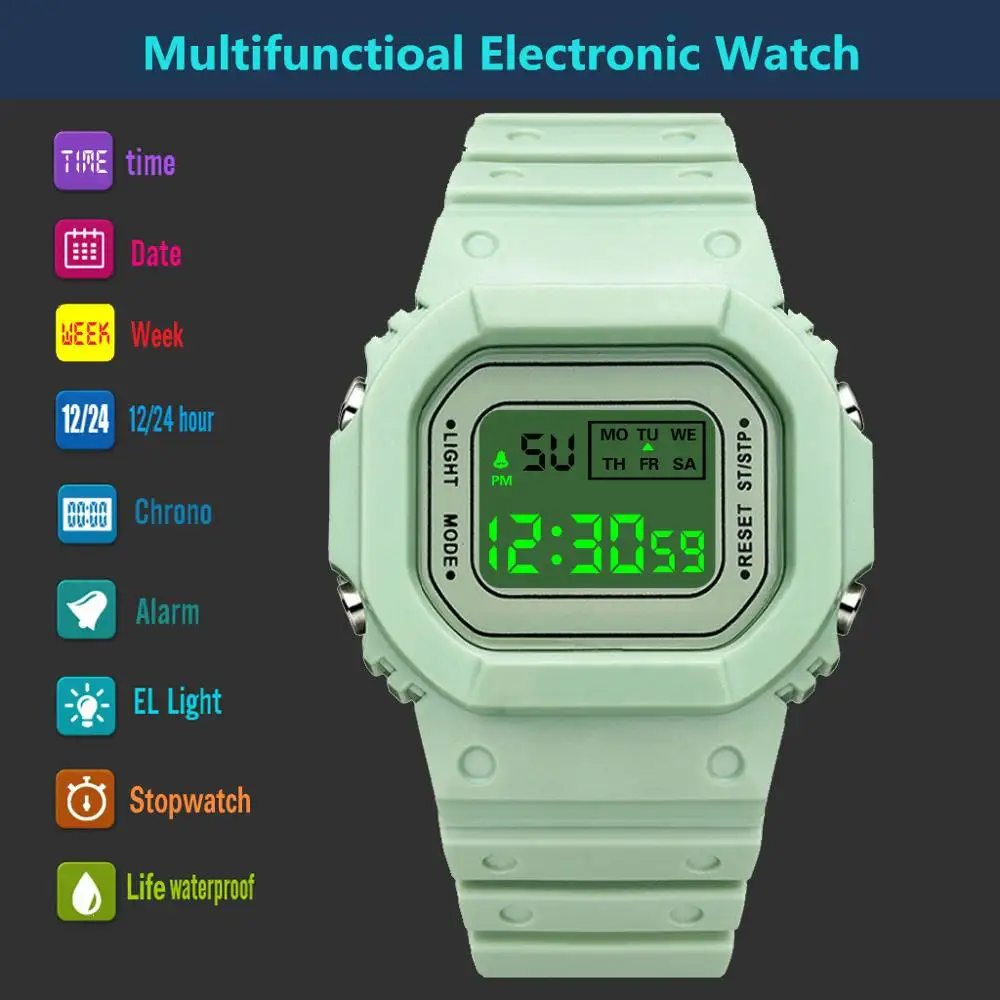 

Women Watches Luxury Fashion Digital Sport Ladies Watch Dress Clock Square Dial Electronic Wristwatch Children Gift Reloj MujerÂ