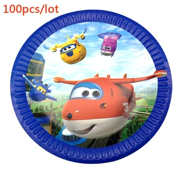 

100pcs/lot Events Party Baby Shower Happy Birthday Decoration Superwings Theme Paper Dishes Kids Favors Disposable Plates