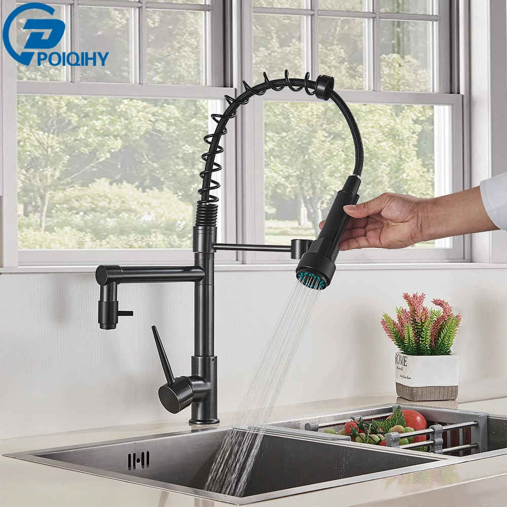 Kitchen Faucet Tap Shower Spring-Pull-Down Spouts Cold-Water-Mixer Stream Black Hot Crane