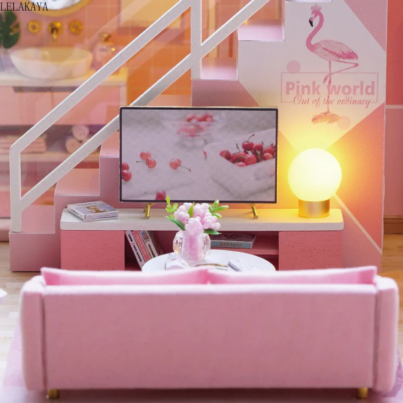 24.5*20.5*15.62cm DIY Doll House Wooden Dollhouse Miniature Furniture Model Building Dust Cover LED Kit Creative Handmade Crafts