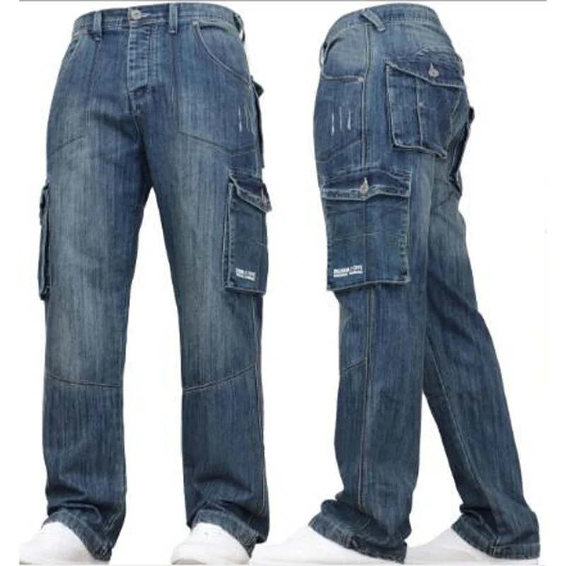 

Man Jeans Men Pants straight Cotton Male Loose Denim Jeans More pocket overalls High quality
