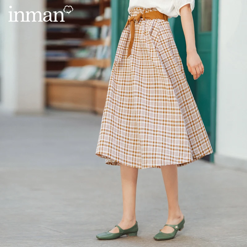 Женская винтажная клетчатая юбка INMAN с эластичным поясом средней длины и