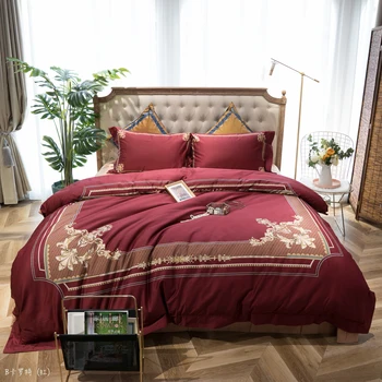 

2019 red 800TC egyptian Cotton Bedroom Duvet Cover Bedding Set Bed sheet / fitted sheet Pillowcase Queen King size 4Pcs
