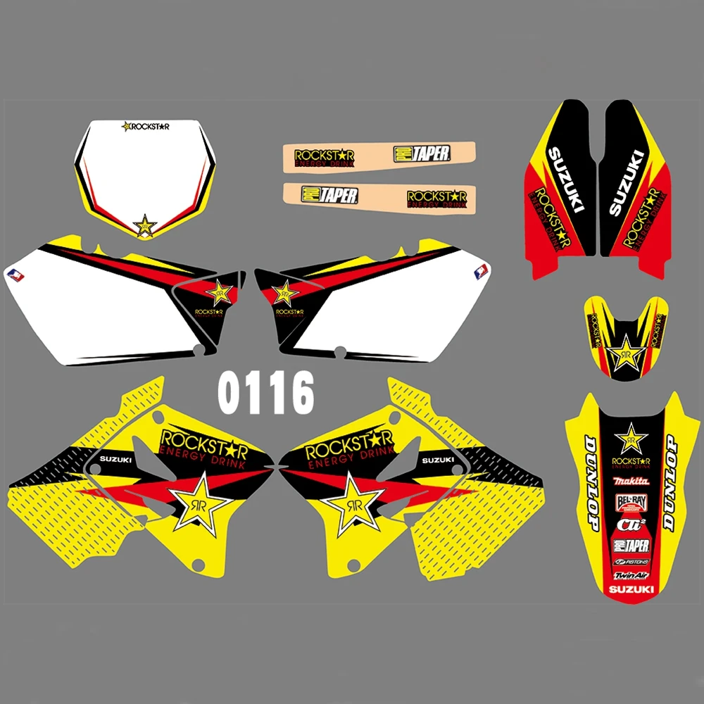 

For SUZUKI RM125 RM250 2001-2012 Graphics Decals Stickers Custom Number Name 3M Full Motorcycle Backgrounds Accessories