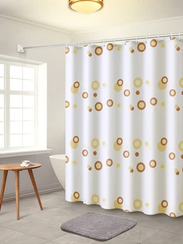 

Thickened Circle Pattern Shower Curtain Waterproof Mold Proof Punch-free Bathroom Partition Curtain