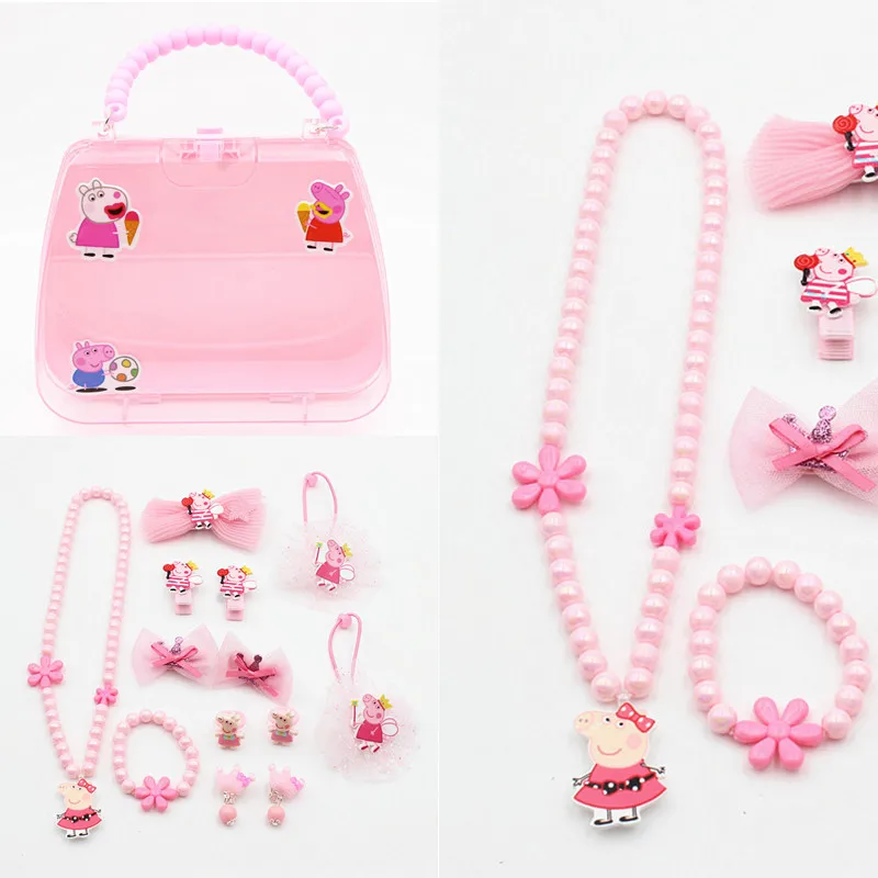 Pig with bag Весь набор hello kitty/аксессуары в виде мишки для девочек, эластичные резинки для волос, заколки для волос, заколки, ожерелье, серьги, детский подарок на день рождения - Цвет: Pig with bag