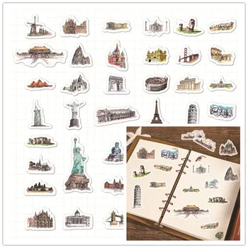 

40pcs/pack Travel Cities Tower Stickers DIY Planet Flamingo Plants Stickers Decal for Your Phone Pad Laptop Skin Flake Sticker