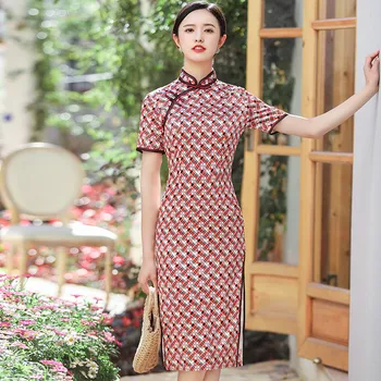

Silk High Split Women Cheongsam Vestidso Elegant Print Flower Chinese Dress Elegant Mandarin Collar Qipao Wedding Party Gown