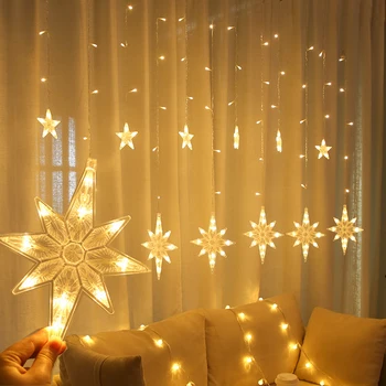 2.5M Led North Star Gordijn Light 220V Eu Kerst Guirlande String Fairy Lights Outdoor Voor Venster Wedding Party nieuwe Jaar Decor