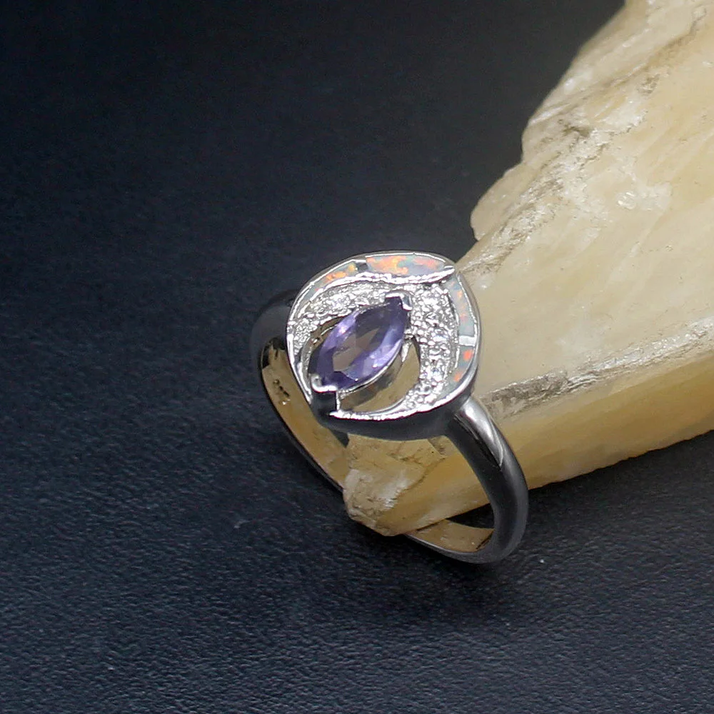 

Gemstonefactory Jewelry Big Promotion Single Unique 925 Silver White Opal Amethyst Women Gifts Wedding Band Rings 9# 20214456