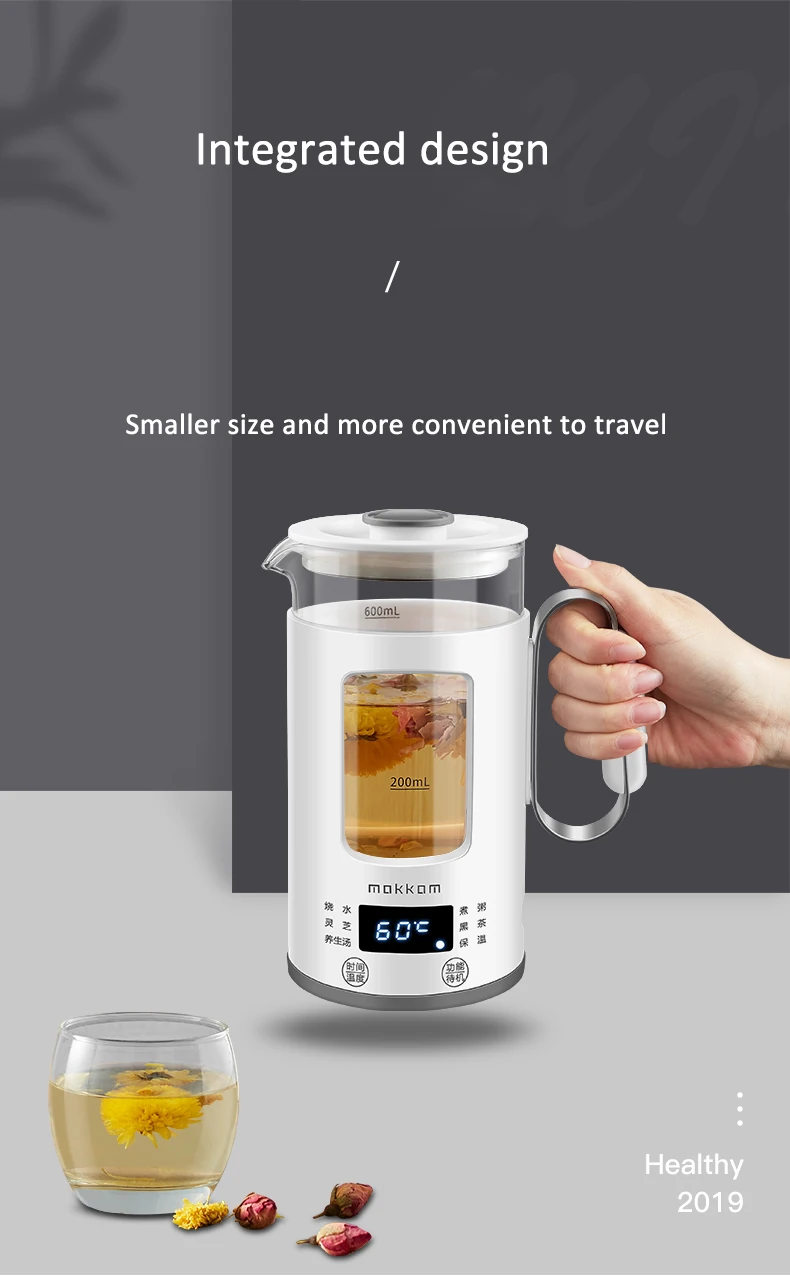 220 В электрический чайник, многофункциональный, портативный мини-чайник для сохранения здоровья, стеклянный вареный чайник, бутылка для горячей воды, теплый чайник 600 мл
