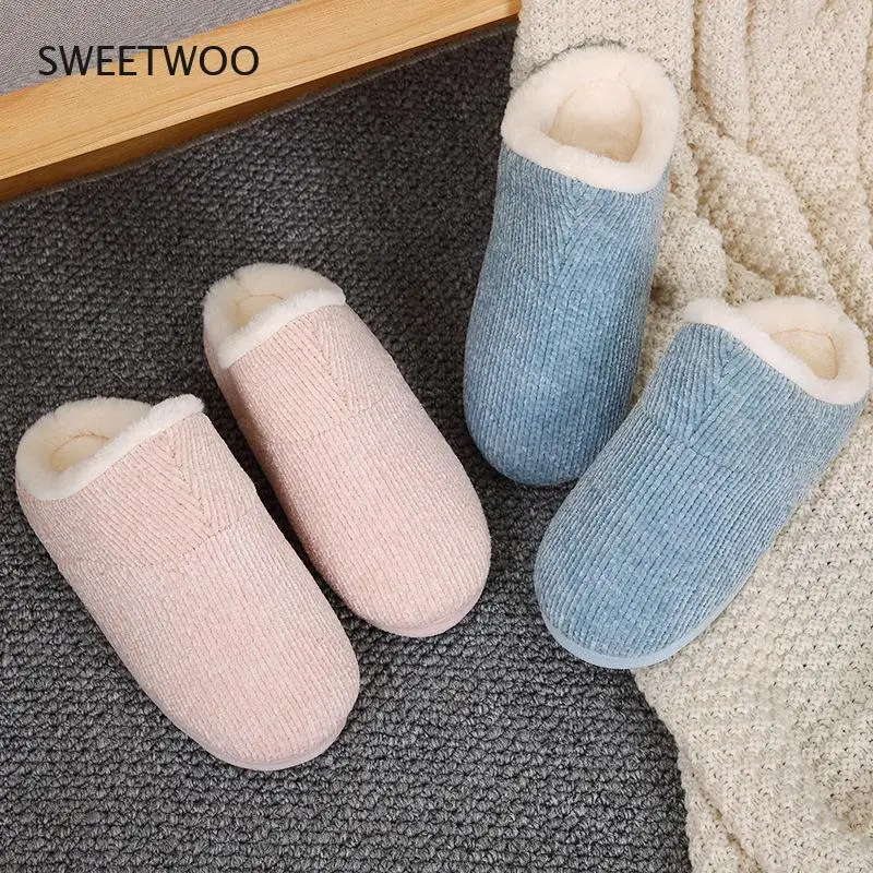 2021 new striped cotton slippers men and women couple wool cotton slippers casual home warm slippers