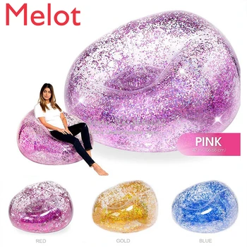 

Bling Sequins Inflatable Sofa Lazy Couch Transparent Air Cushion Sofa Outdoor Beach Fashion Chair Cute Recliner Bearing 200kg