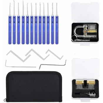 

New Lock Tool 17Pcs 2 Locks Locksmith Tools Unlocking Lock Pick Set Practice Key Extractor Padlock Tool Kits With Bag Box