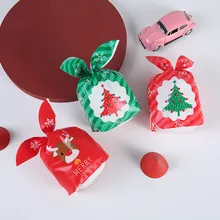 

50pcs Christmas Gift Bag Cute Rabbit Ear Bags Christmas Trees Decoration For Biscuits Snack Baby Shower Xmas Party Supplies