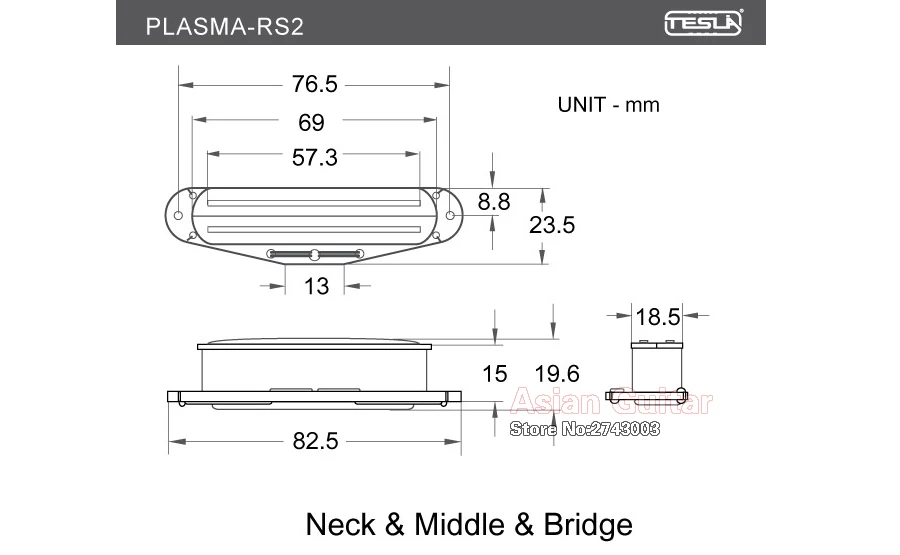 Tesla Pickup PLASMA-RS2 с высоким выходом с двойной катушкой для гитары, хамбакера типа горячей рейки, черный керамический звукосниматель