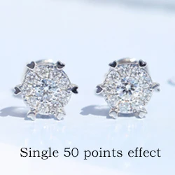 BAIHE Solid 14K белое золото(AU585) 0.26ct H/SI круглые натуральные бриллианты Свадебные модные ювелирные изделия подарок серьги-гвоздики - Цвет камня: Single 0.50ct effect