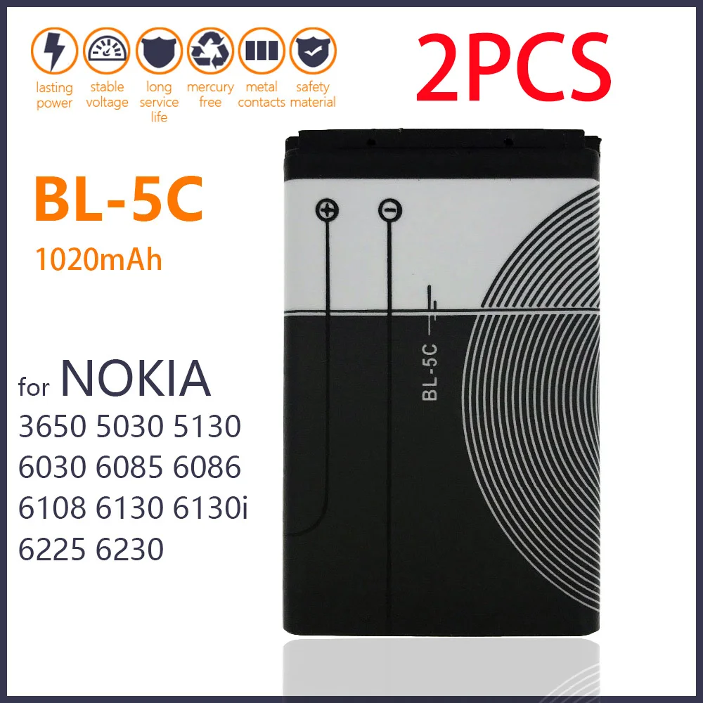 100% 2 шт. 1200 мА/ч BL-5C BL 5C аккумулятор телефона для nokia 6600 N70 N71 N72 N91 E60 Смартфон Высокое